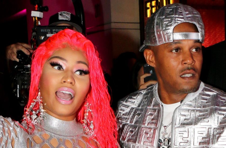 Nicki Minaj and Kenneth Petty arrive at Fendi Prints On at Fendi in Beverly Hills