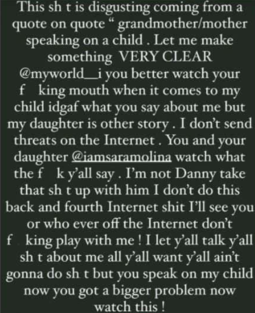 Jade blasts Sara Molina and her Mom over Tekashi 69 on Instagram