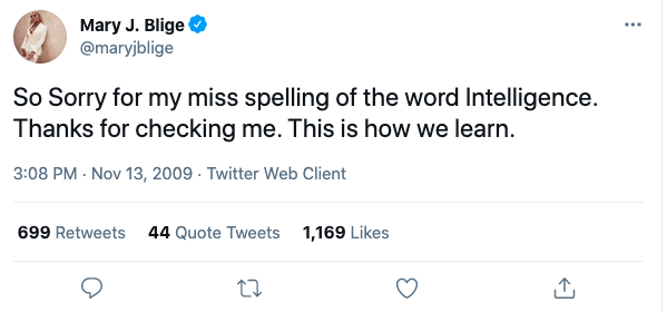 Mary J. Blige Apology For Misspelling "Intelligence"