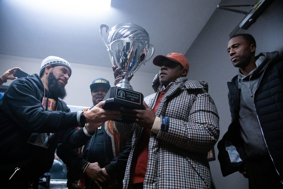 Chuck Creekmur and Grouchy Greg Watkins Give Jadakiss "AllHipHop Person Of The Year"Honors - Photo By Yonnie